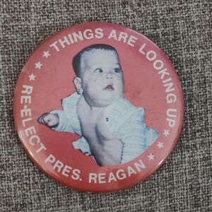 Ronald Regan Light Red Re-Elect Metal Campaign Button
